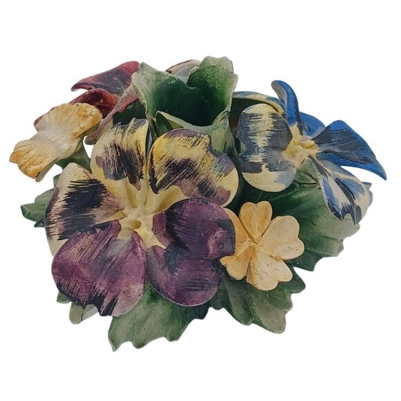 Vintage 1950s Capodimonte Candle Holders With African Violets & Butterflies Flor - Picture 9 of 13